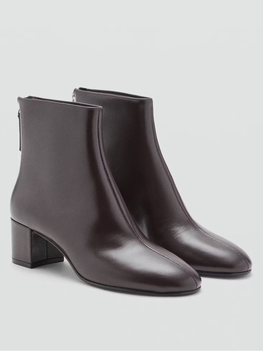 MANGO Claro leather block heel ankle boots brown 7.5